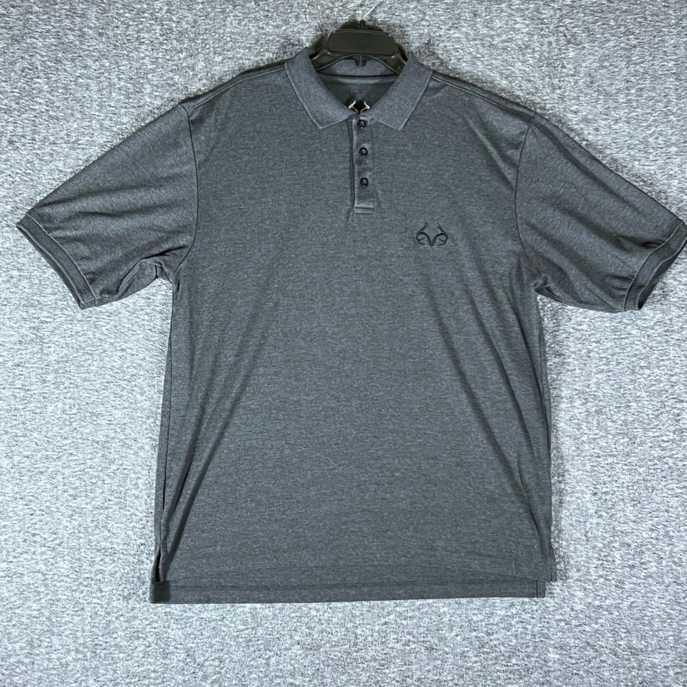 Realtree Polo Shirt Mens XL Gray Outdoors Logo Short Sleeve Casual Golf‎